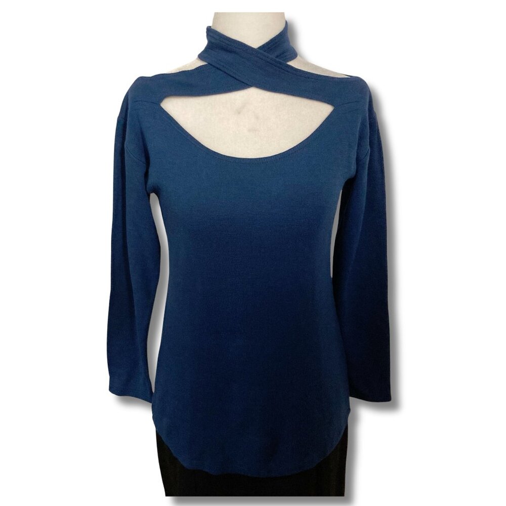 REITMANS Vintage dark blue peak-a-boo mockneck top ~ SMALL MEDIUM shirt